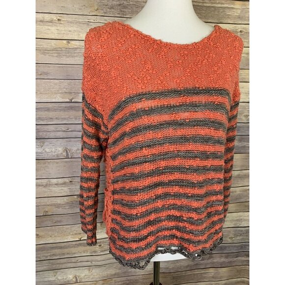 Free People XS Slub Knit Sweater Striped Coral - Picture 4 of 10